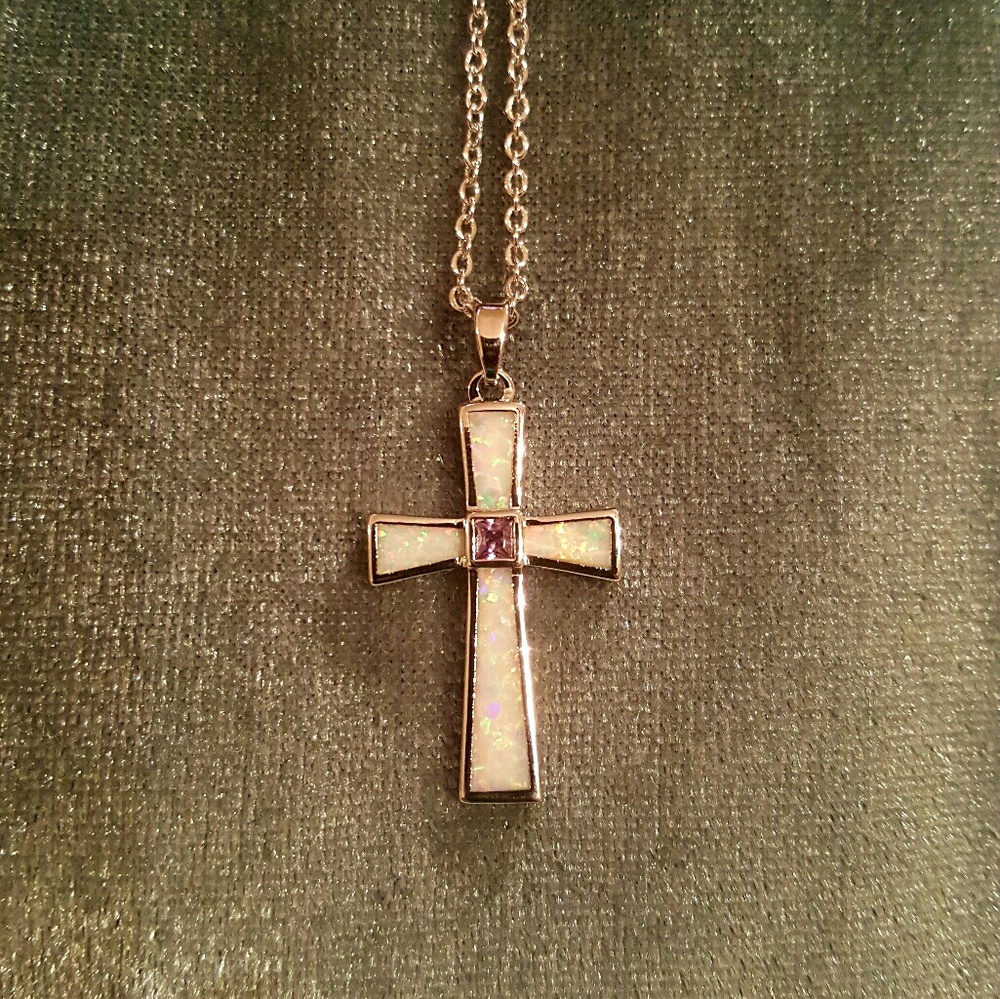SOLD!!!!!NWOT - Cross Pendant-Fire Opal - 18k WGP