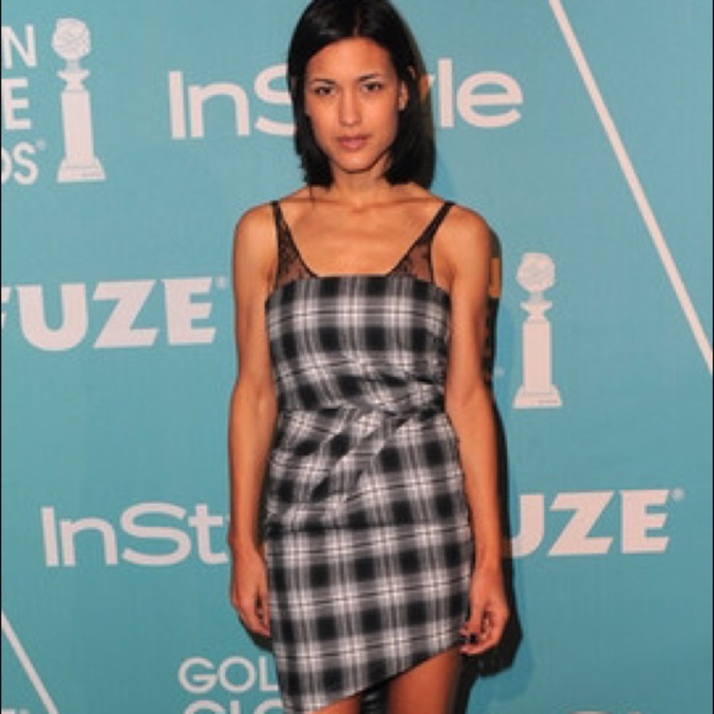 Alice + Olivia Bonnie Plaid Dress with lace