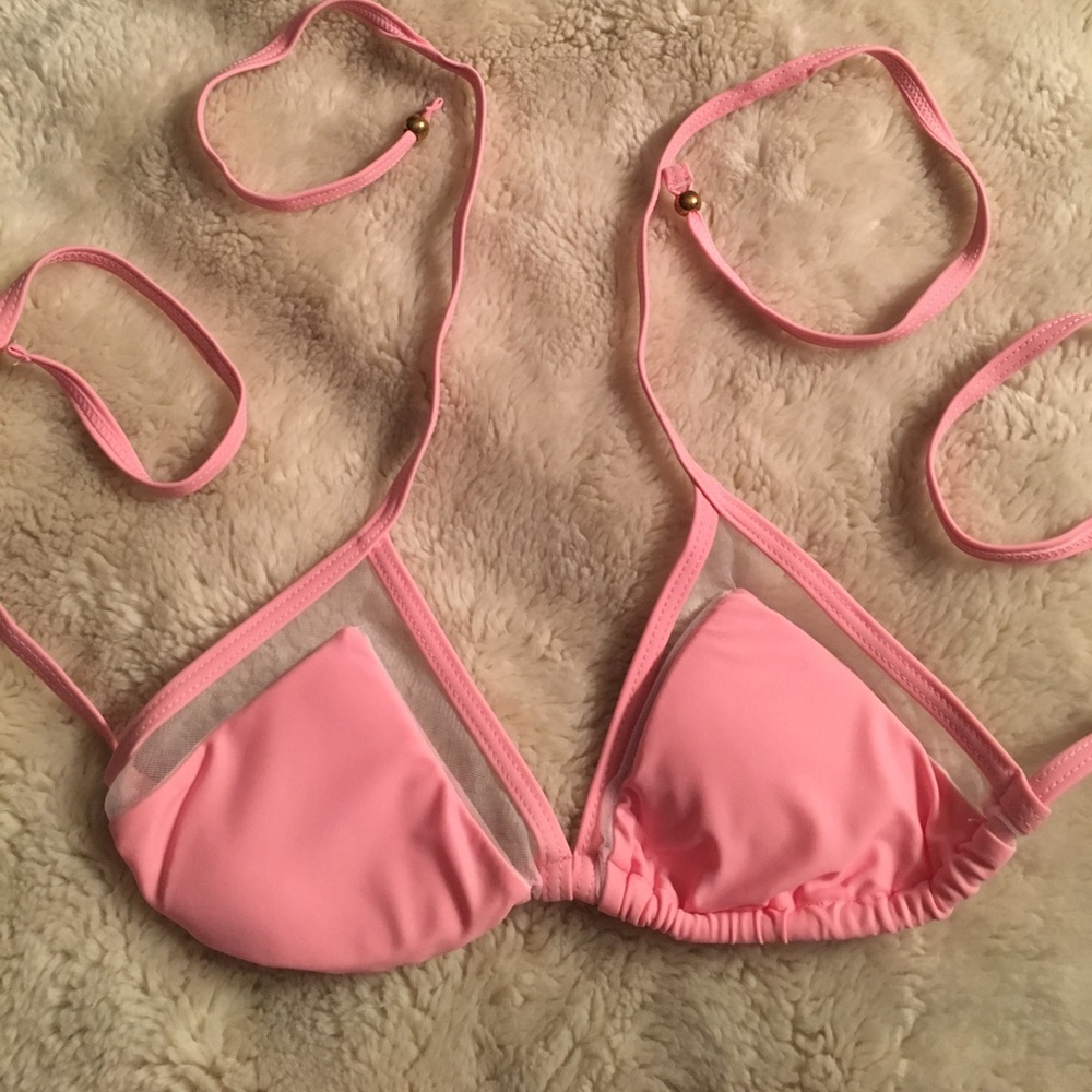 Light pink padded bikini with mesh design