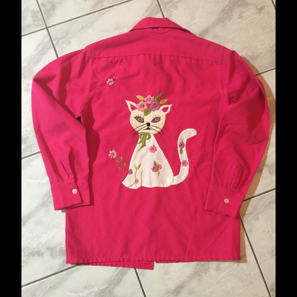 Vintage 50's hand embroidered kitty blouse! SALE!!