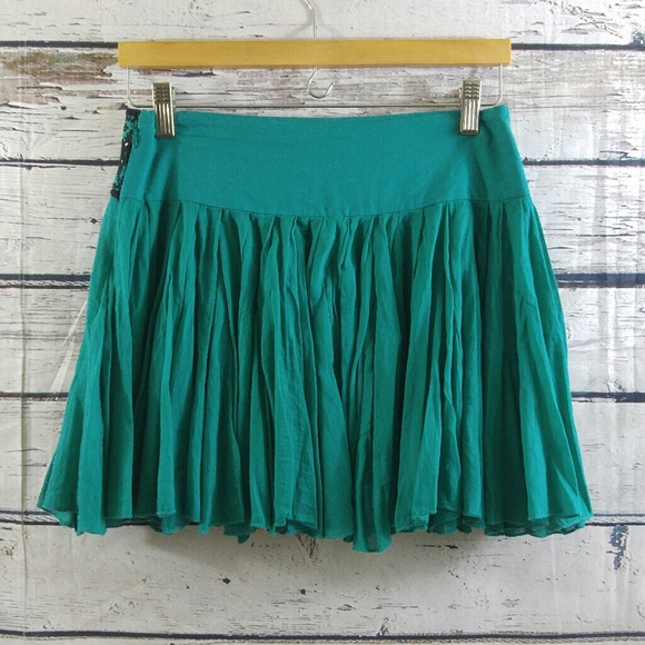 Free People One Mini Skirt Teal Small P Embroider - Picture 2 of 4