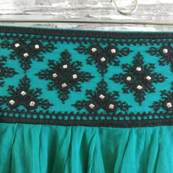 Free People One Mini Skirt Teal Small P Embroider - Picture 3 of 4