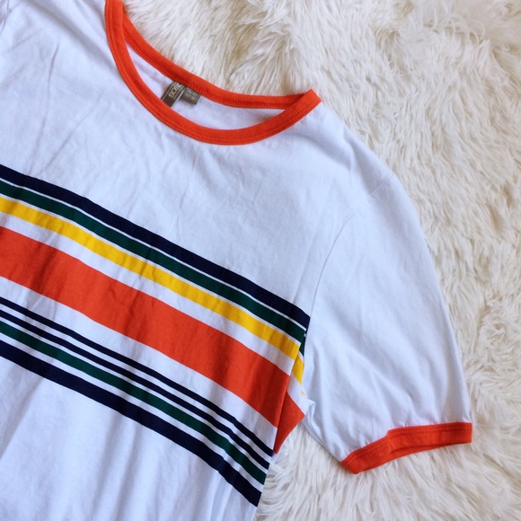 ASOS Tops - ASOS white+orange multicolored striped tee