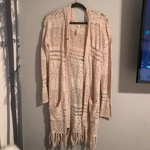 Fringe hooded cardigan