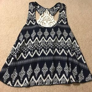 Patterned tank top with lace back