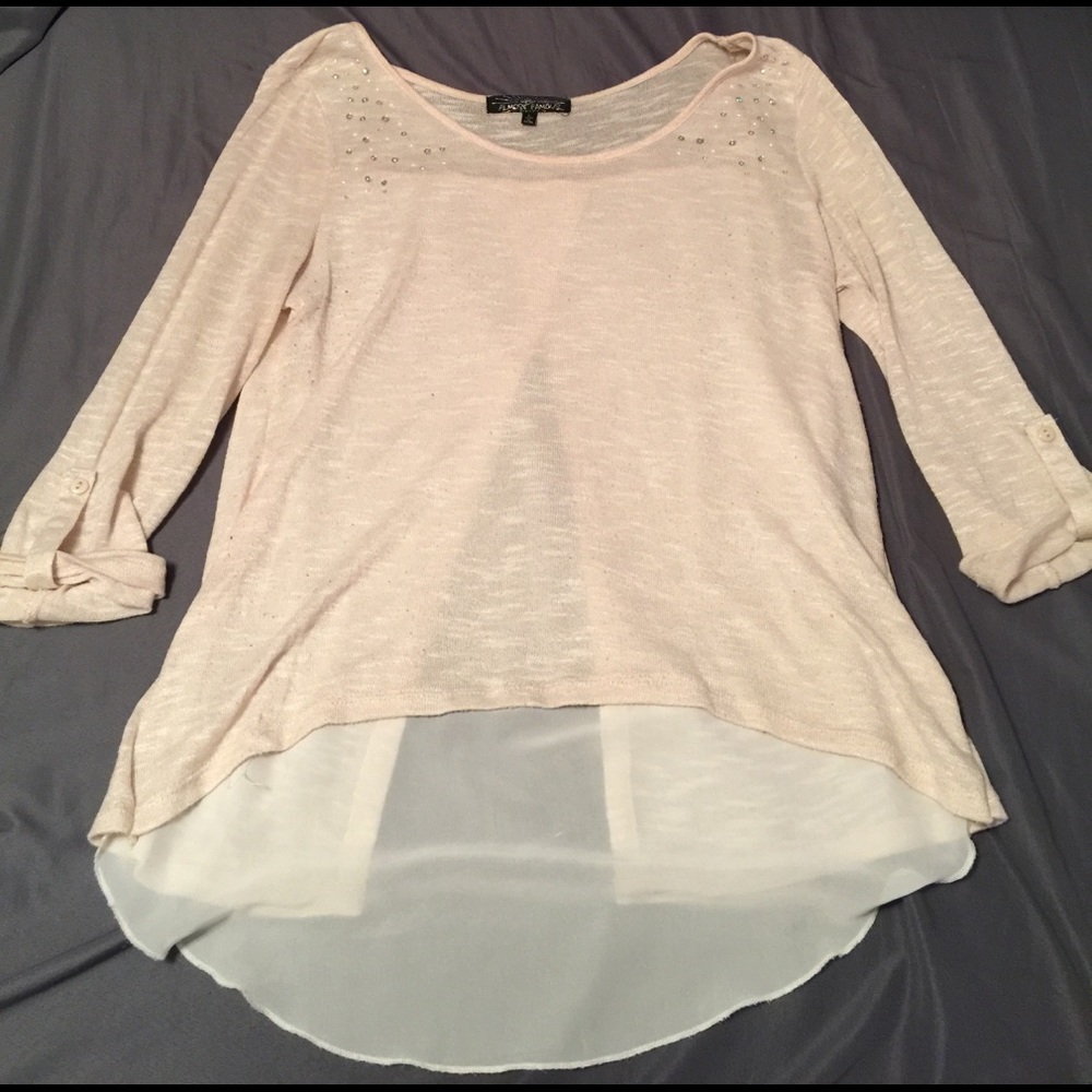 Cream and white Blouse With Beading On Front