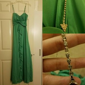 Mint Green Prom Dress with Rhinestones Straps