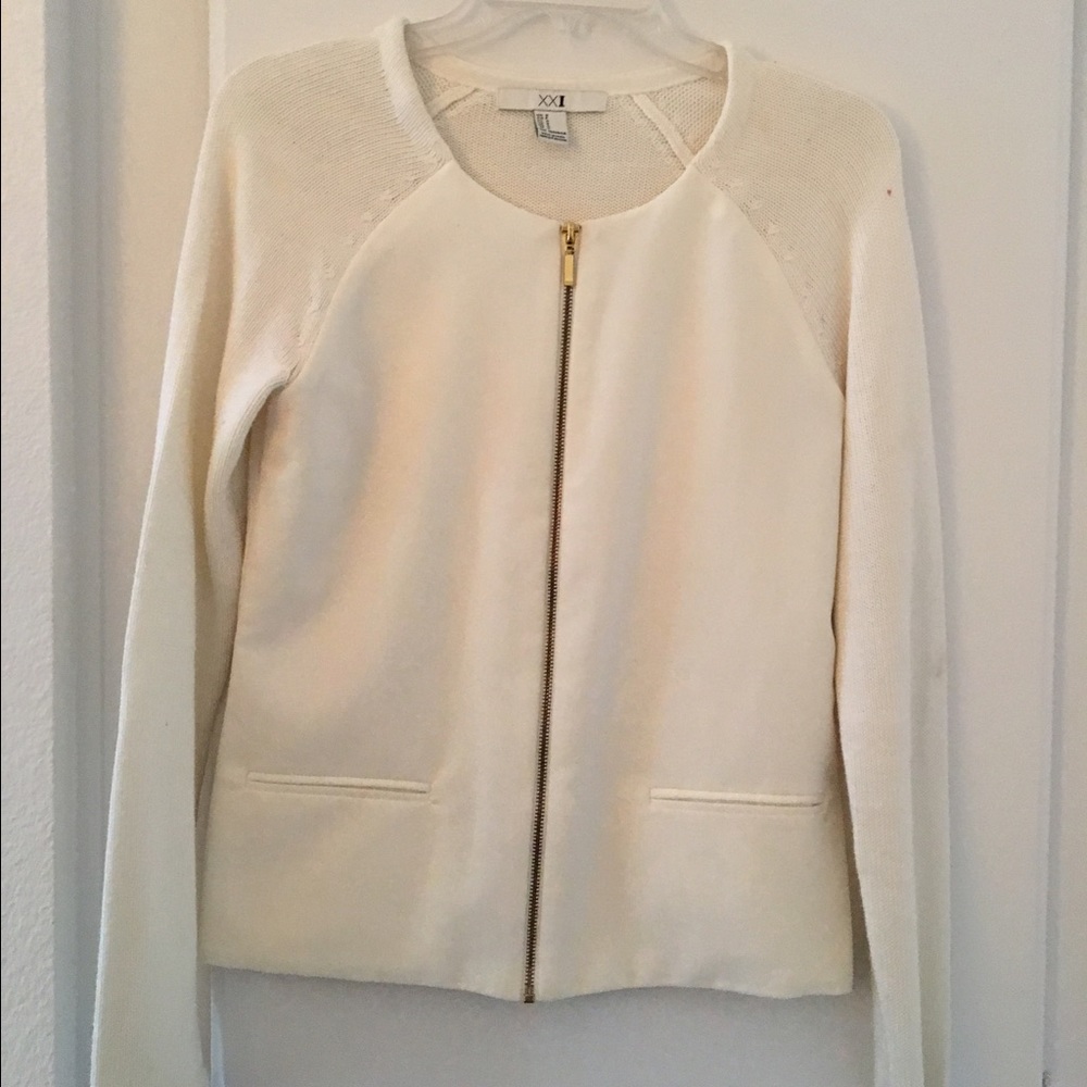 White Sweater Zip Up Cardigan