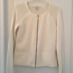 White Sweater Zip Up Cardigan