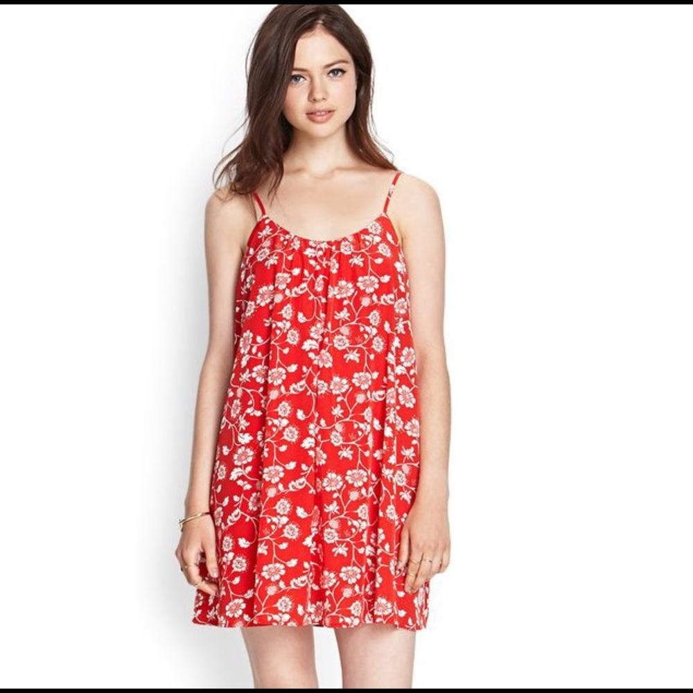 Bright Red Floral Dress