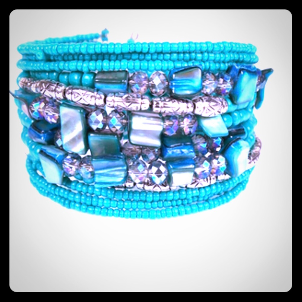 Mermaid Turquoise Beaded Cuff Bracelet [JW-119]
