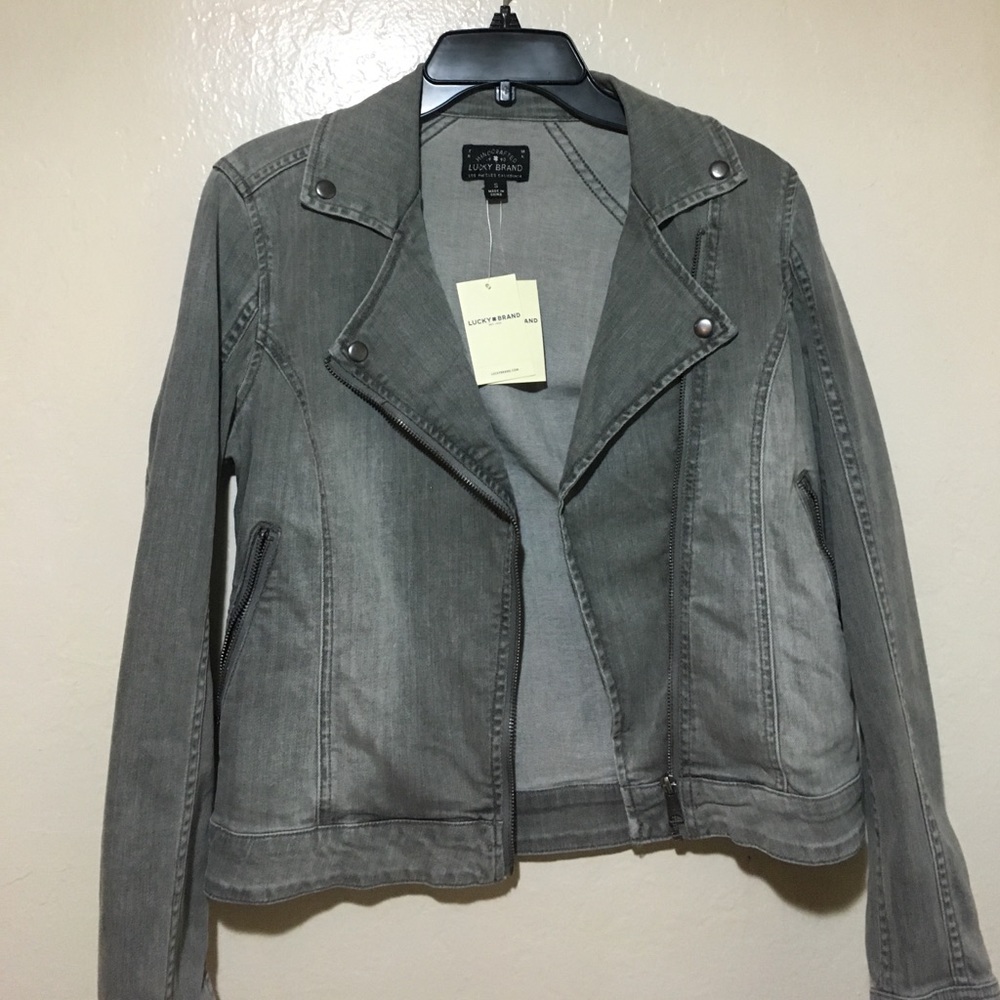 Grey Jean moto jacket- Lucky