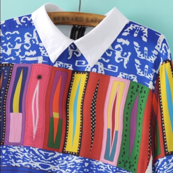 Multicolor Geometric Print Pocket Blouse - Picture 2 of 5
