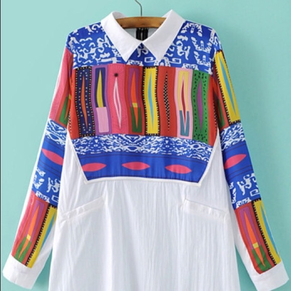 Multicolor Geometric Print Pocket Blouse - Picture 3 of 5