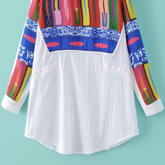 Multicolor Geometric Print Pocket Blouse - Picture 4 of 5