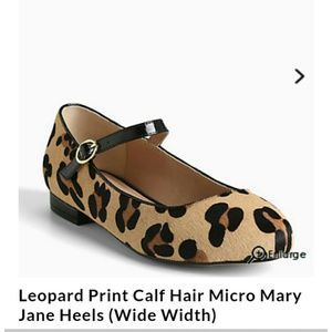 Size 11W Leopard Print Calf Hair Mary Janes