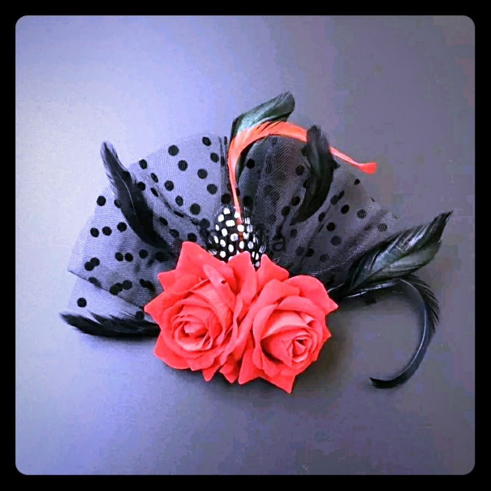 ✨🌹Red Hot Rose Hair Fascinator!(Clips in)