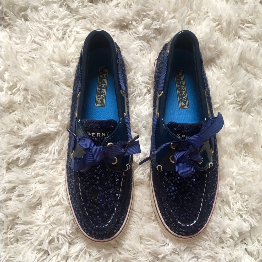 Sperry Bahama Boat Shoe in Navy Sequins, Size 6