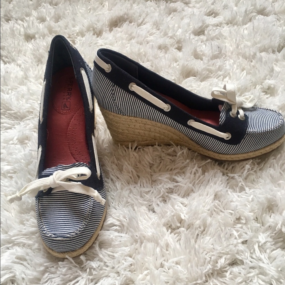 Sperry Clarens Wedge Heel in Navy/White Stripe