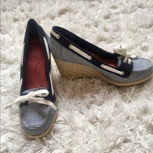 Sperry Clarens Wedge Heel in Navy/White Stripe