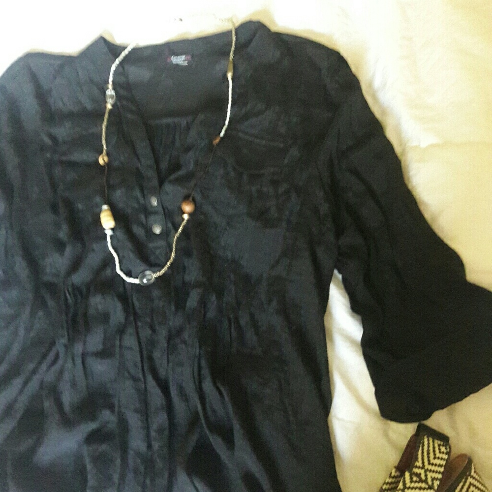 Shimmery Black Popover Blouse