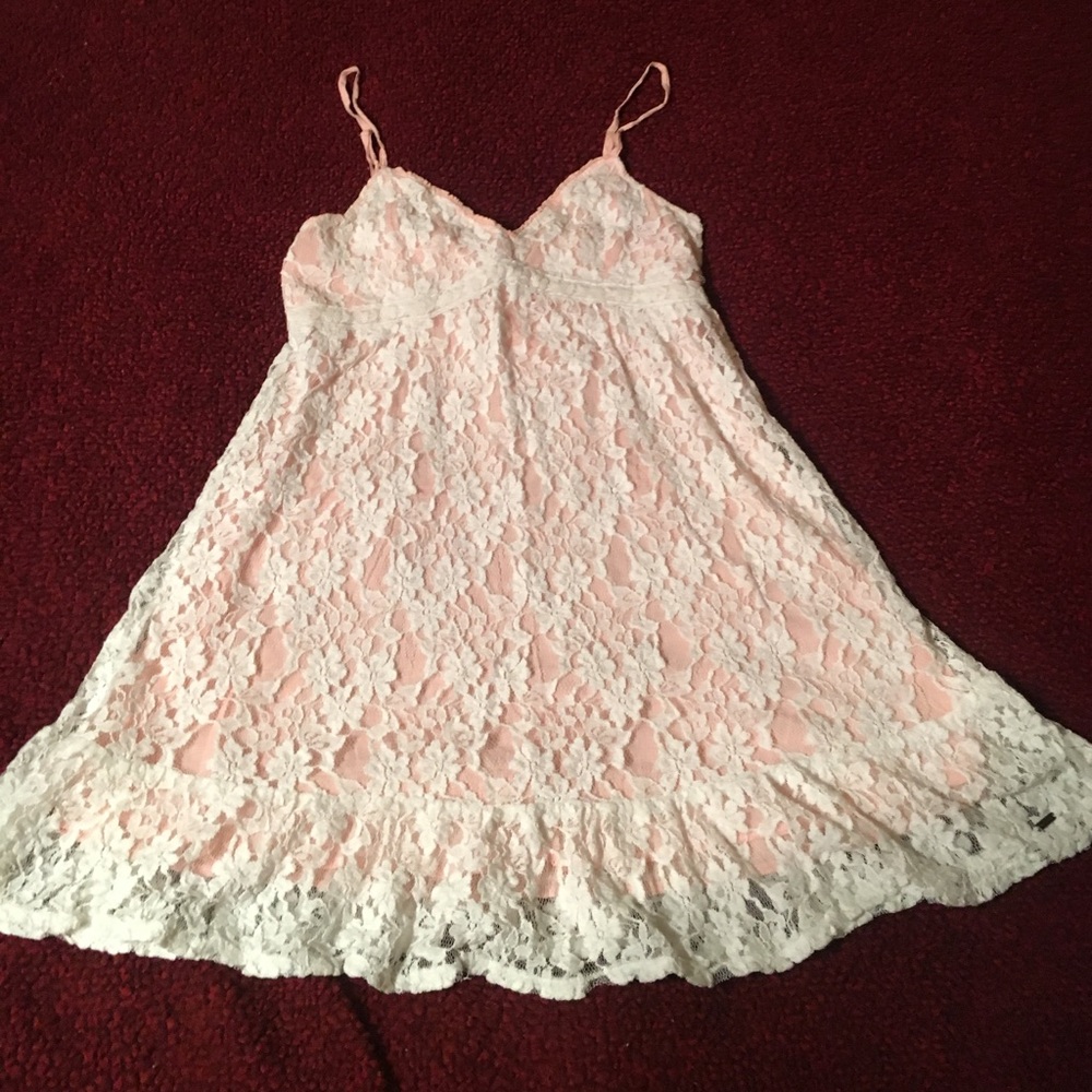 Hollister white Lacy dress with pink underlay