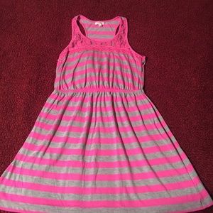 Striped racerback lace accent cinch waist dress