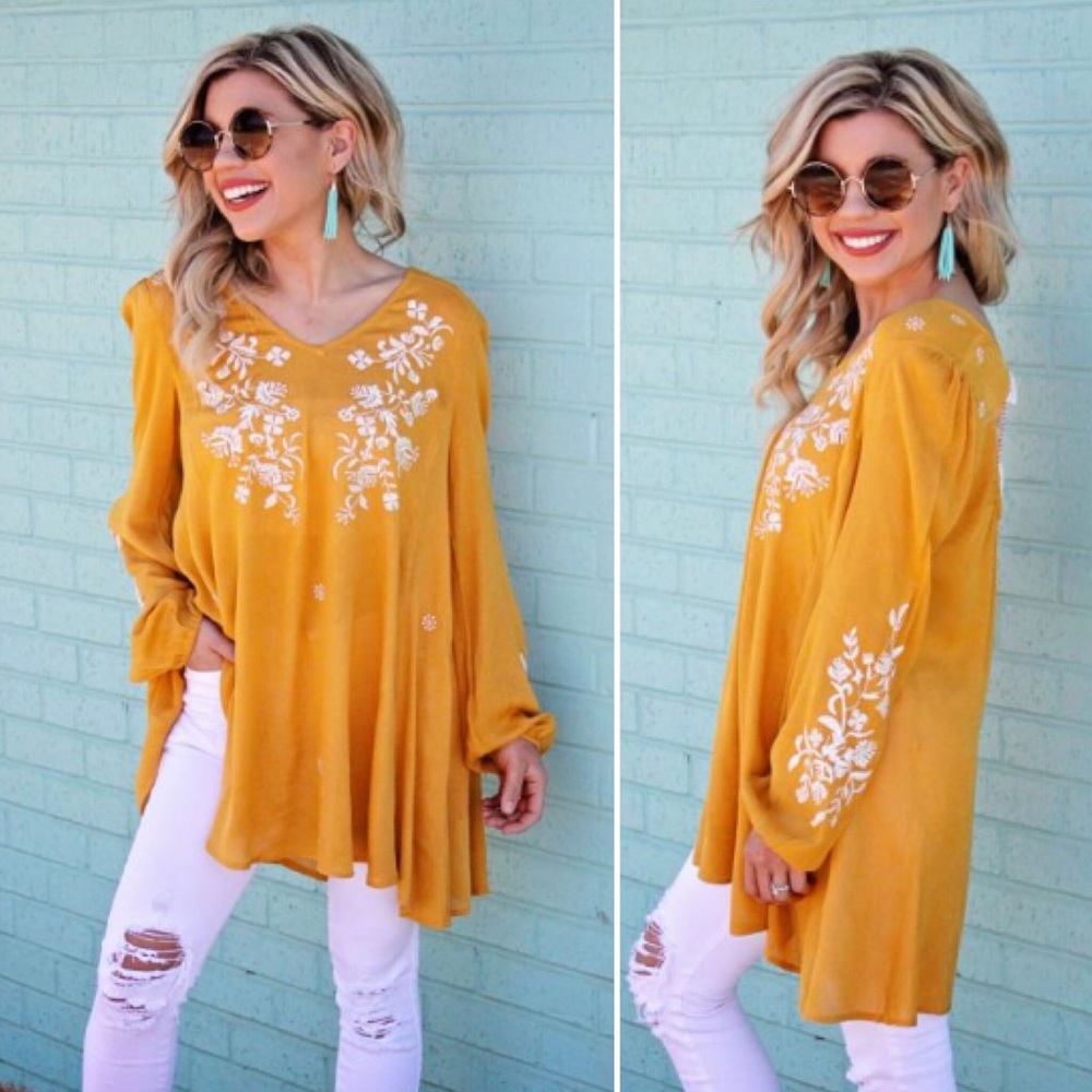 ❣LAST-L❣ Mustard Bohemian Floral chic Loose atop - Picture 3 of 3