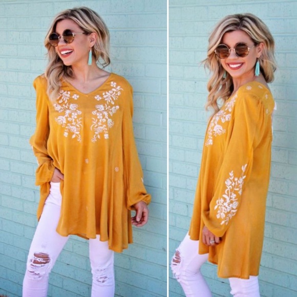 ❣LAST-L❣ Mustard Bohemian Floral chic Loose atop - Picture 3 of 3