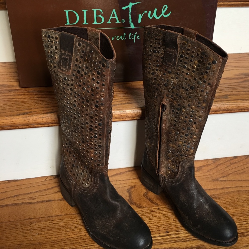 Dina.true BOOTS size 7 BROWN Leather/WITH STUDS - Picture 3 of 8