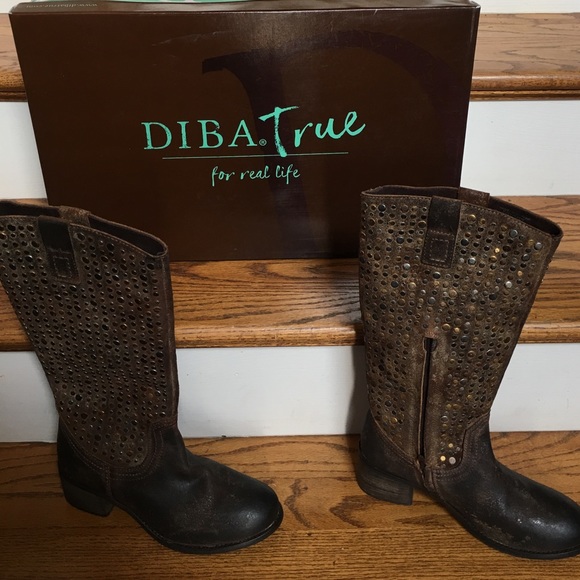 Dina.true BOOTS size 7 BROWN Leather/WITH STUDS - Picture 5 of 8