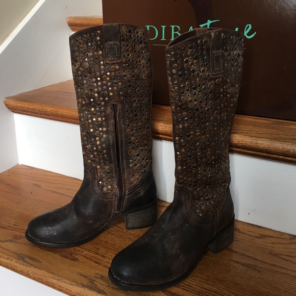 Dina.true BOOTS size 7 BROWN Leather/WITH STUDS - Picture 2 of 8