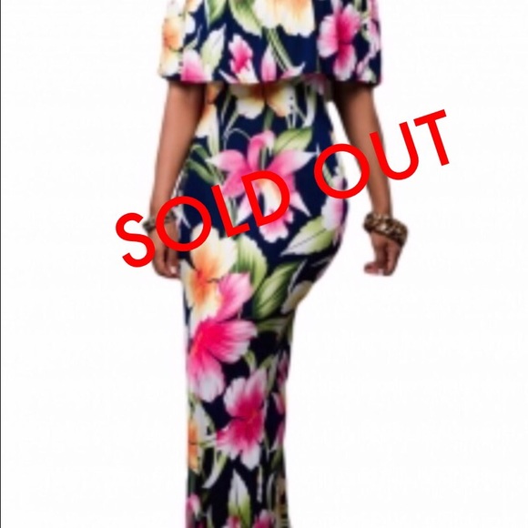Dresses & Skirts - Navy Blue Roses Print Off-the-shoulder Maxi Dress