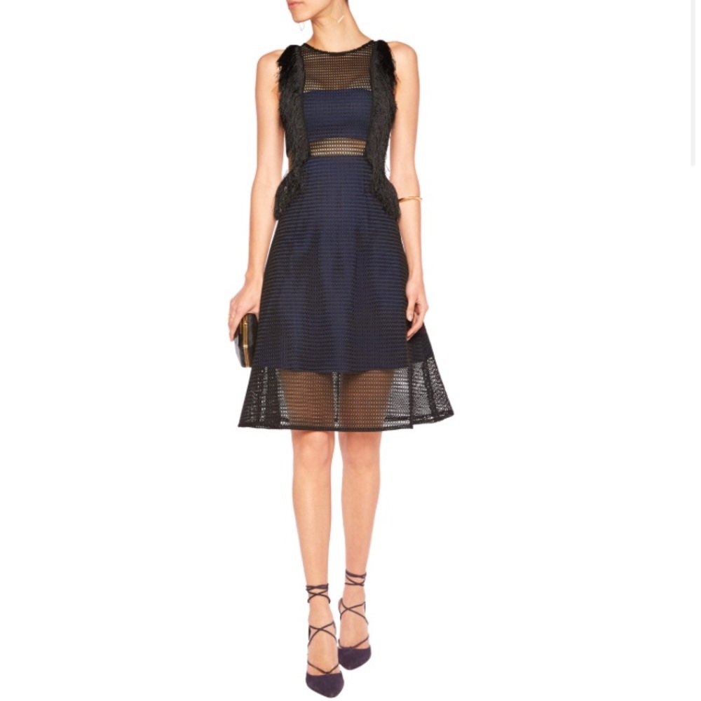 Self Portrait Fringed neoprene-effect dress