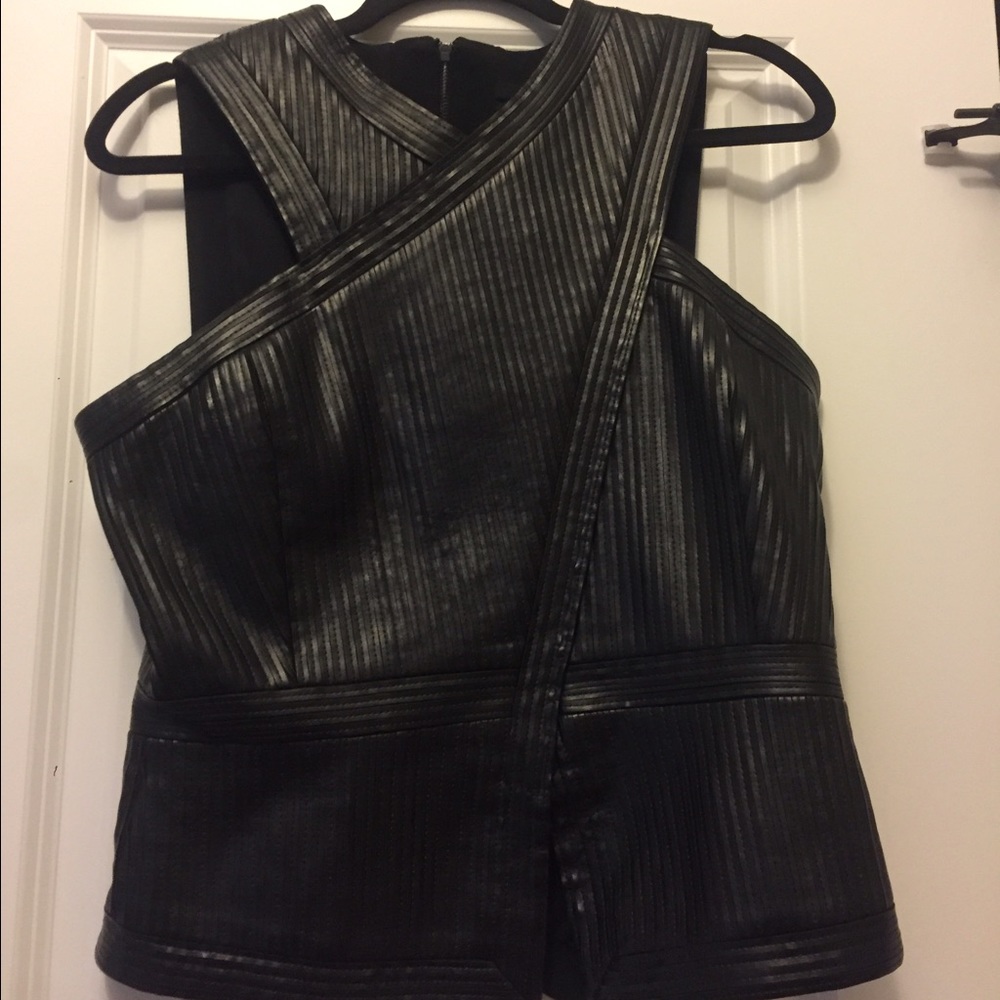 BCBG faux leather top