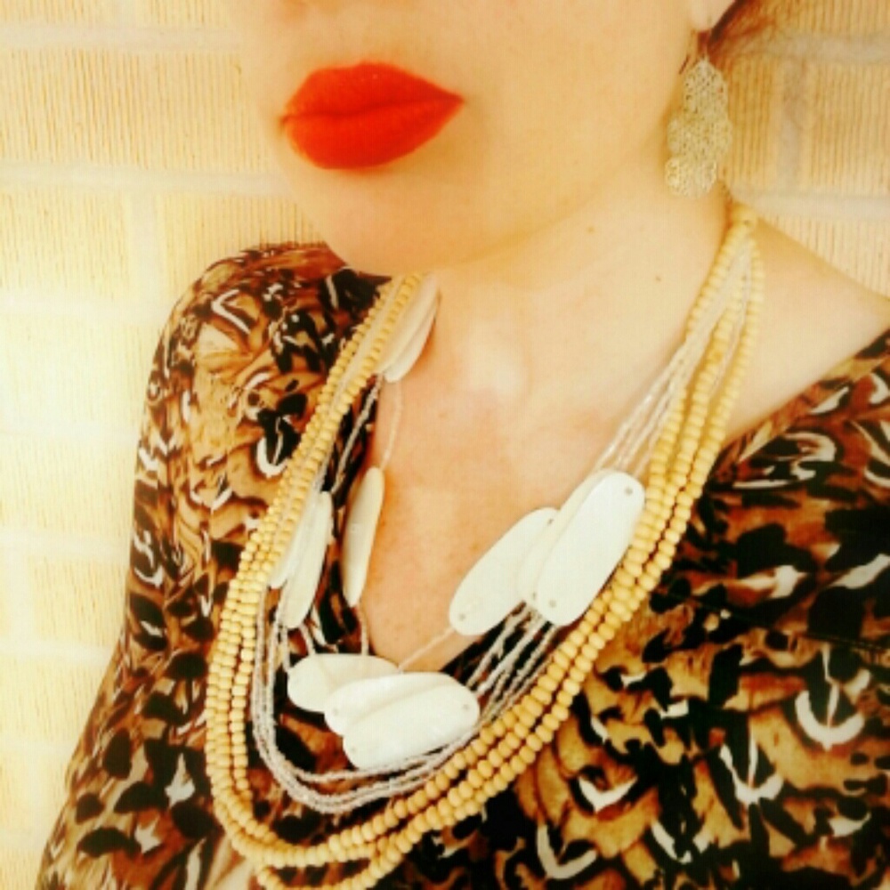 Icing brand, multi layered ivory & bead necklace