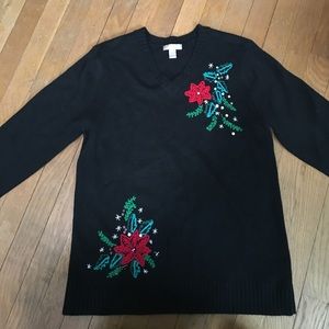 Black poinsettia sweater