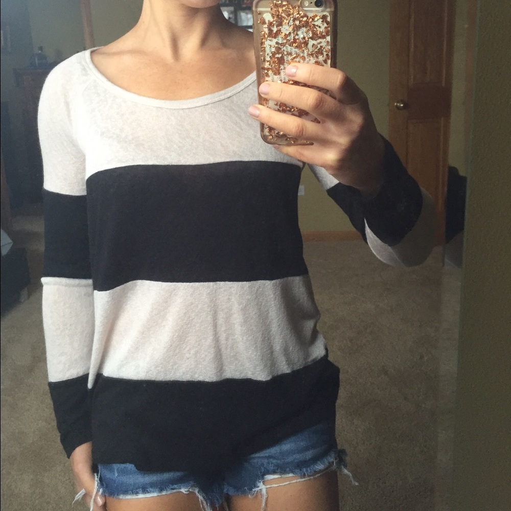 Cream and black color block top