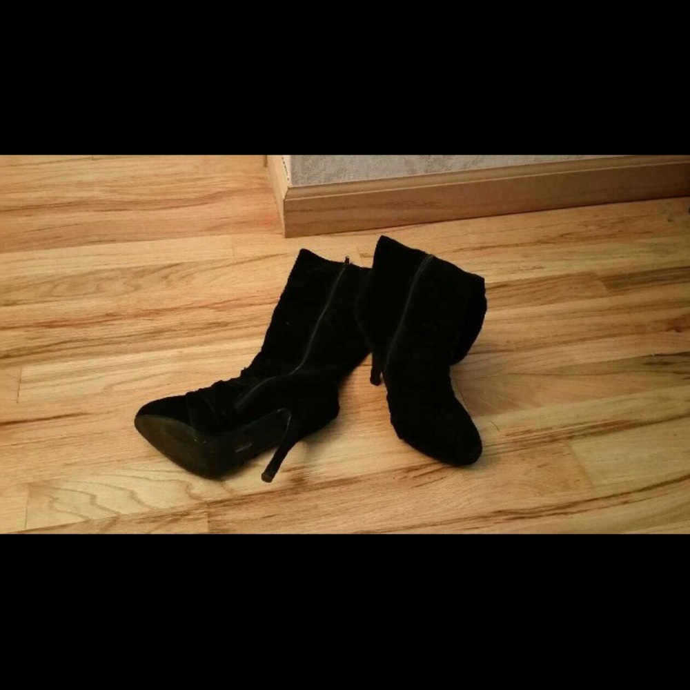 Suede black mid calf boot