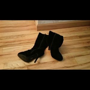 Suede black mid calf boot