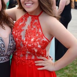 Red lace prom dress