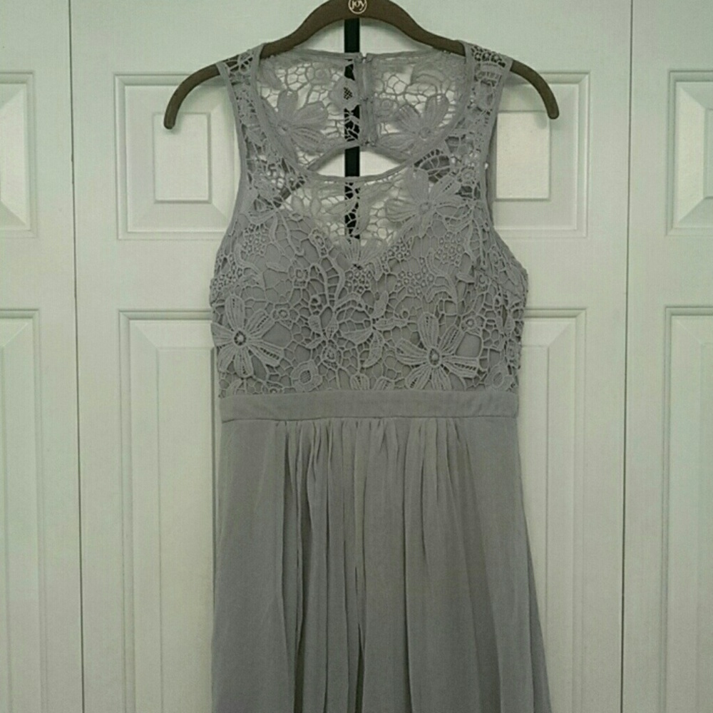 Grey Lace Open Back Dress