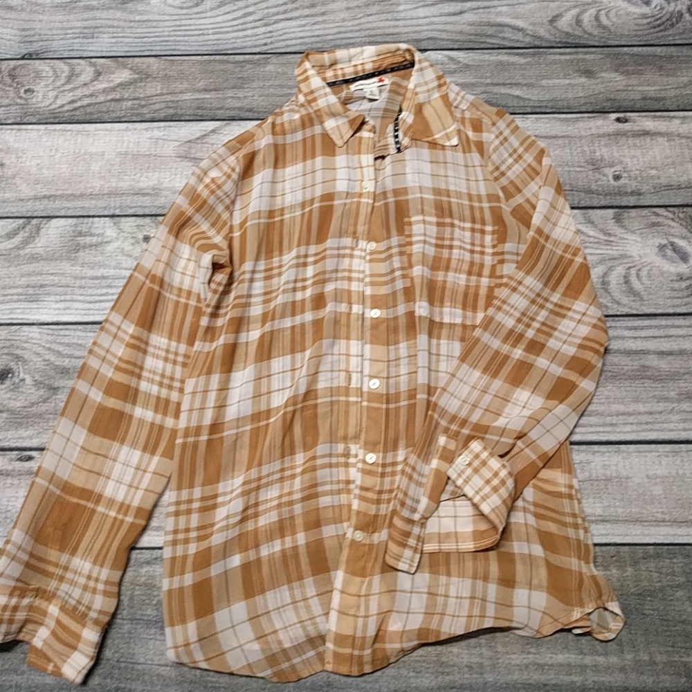 Sheer old navy plaid button down shirt