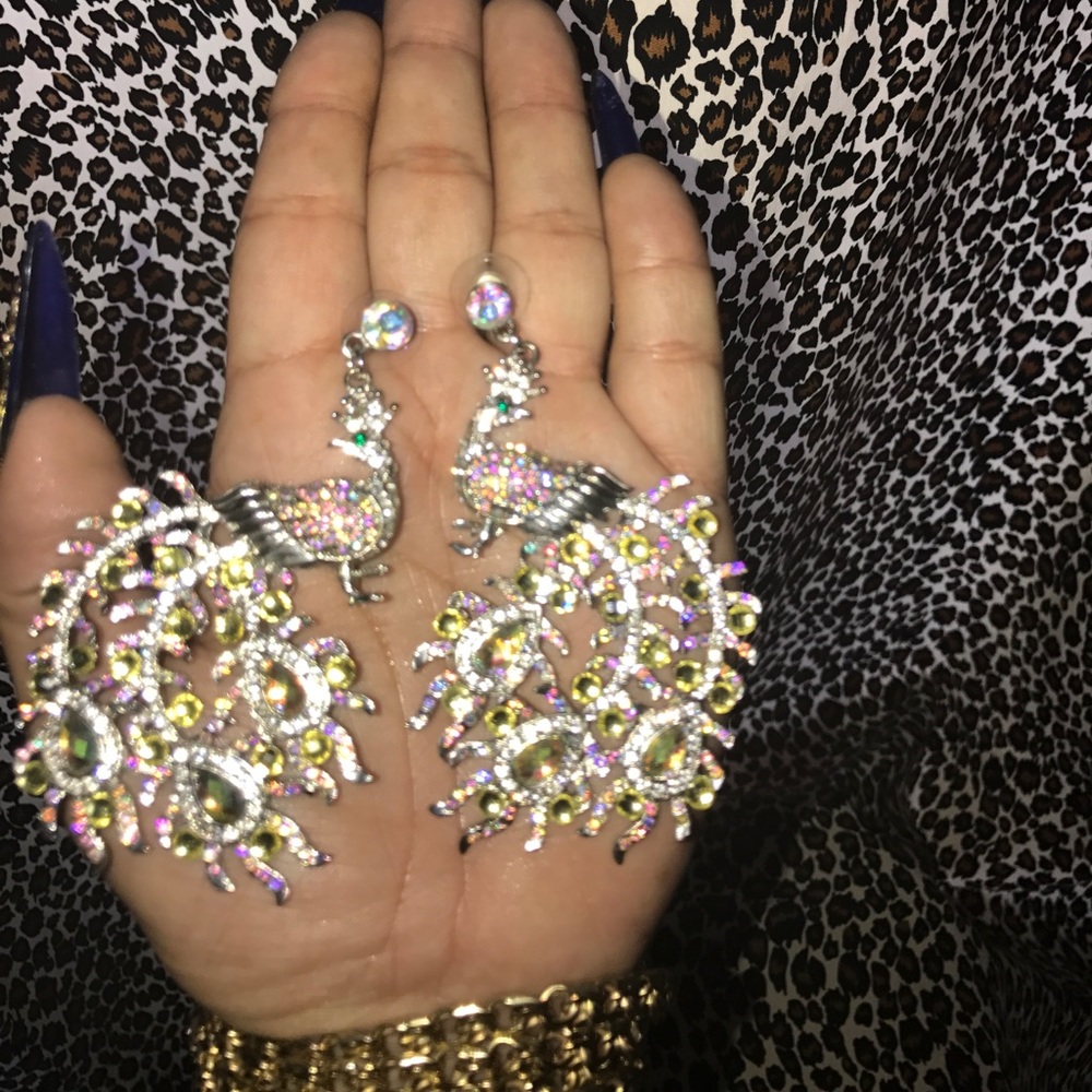 🎉Peacock silver studded earrings