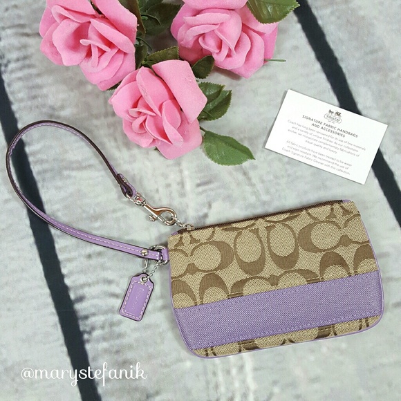 Coach Handbags - Coach Signature Purple Stripe Wristlet