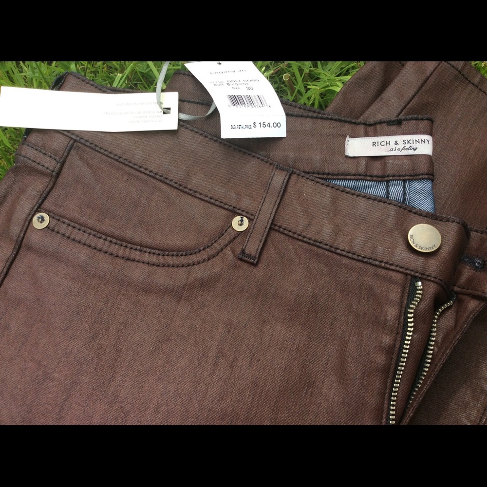Rich and skinny maroon coated jeans