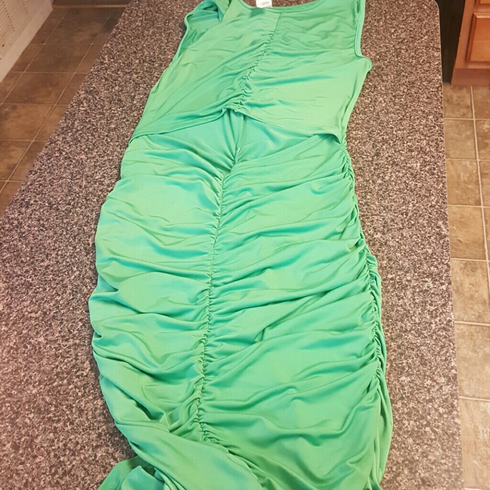 Green rouged cut out dress