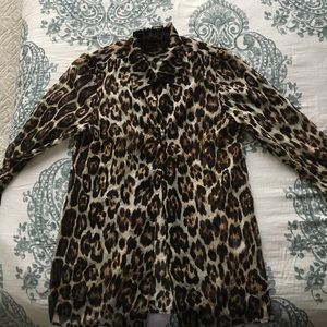 Alice + Olivia sheer silk leopard print blouse