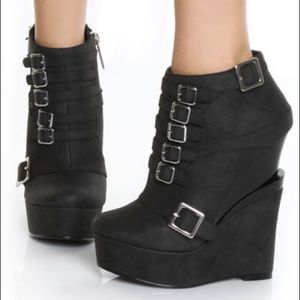 Michael Antonio Black Triple Wedge Ankle Boot