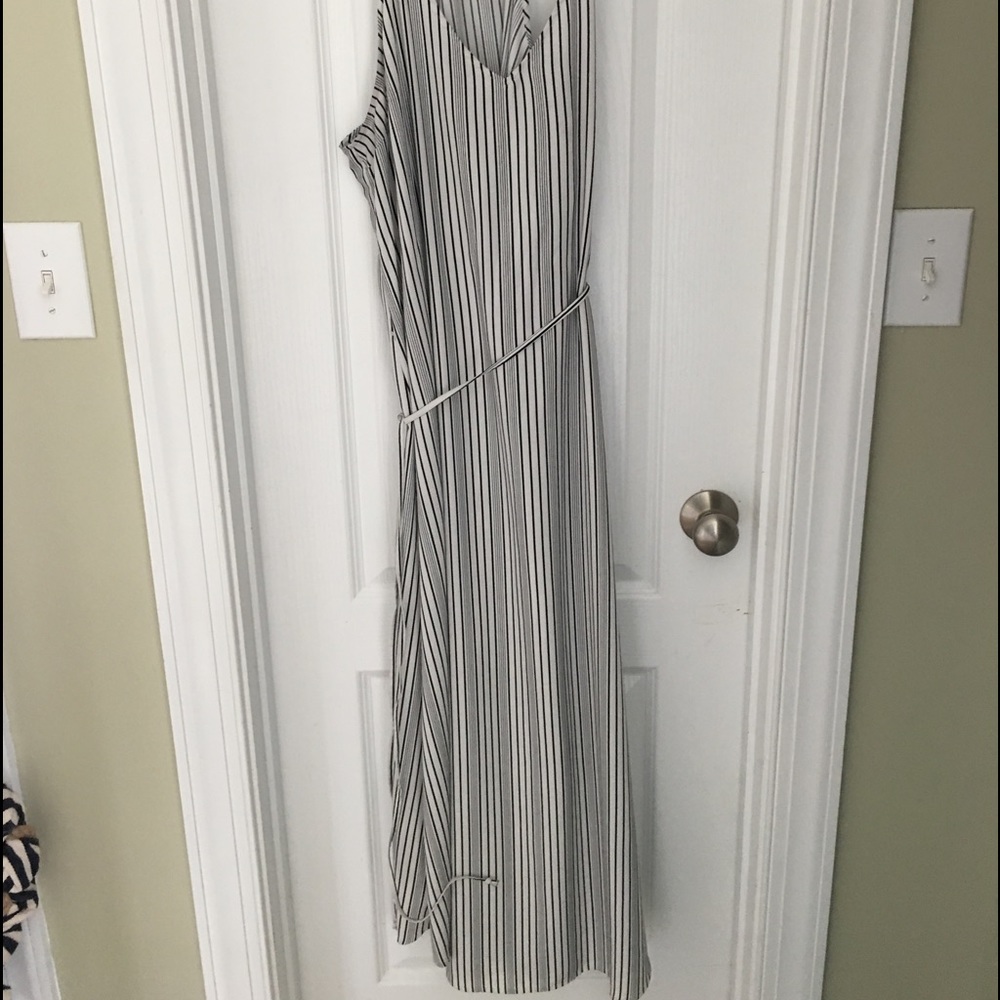 Black and white striped midi dress